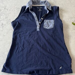 Nautica Dark Blue Polo with Chambray color Accents